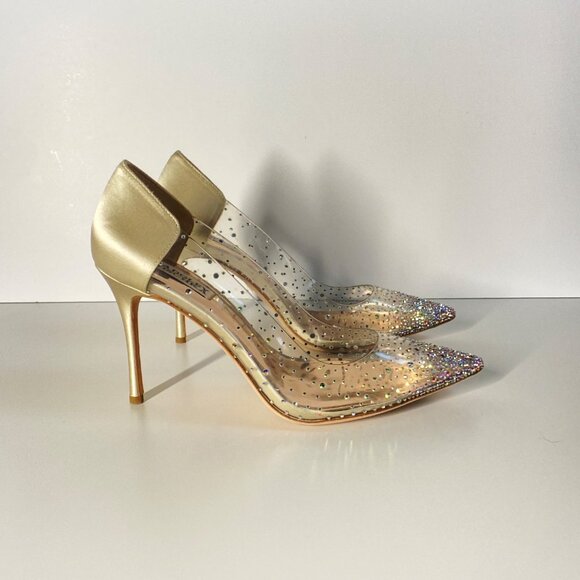 Badgley Mischka Gisela Rhinestone Clear PVC & Satin Stiletto Heels, size 9.5 - Picture 6 of 12